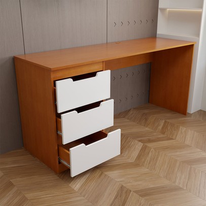 Mesa para Escritório Madri 3 Gavetas Branco/Freijó - Panorama Móveis