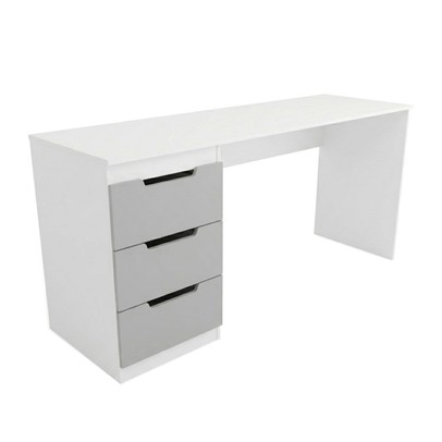 Mesa para Escritório Madri 3 Gavetas Cinza/Branco - Panorama Móveis