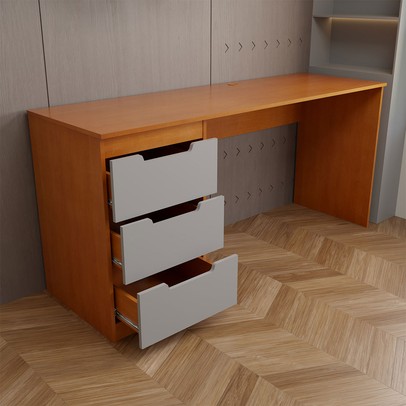 Mesa para Escritório Madri 3 Gavetas Cinza/Freijó - Panorama Móveis
