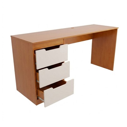 Mesa para Escritório Madri 3 Gavetas Creme/Freijó - Panorama Móveis