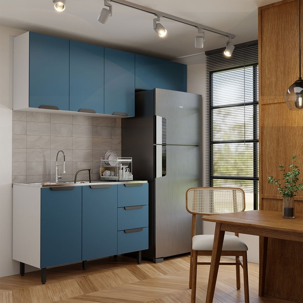 Cozinha Completa Vicenza 6 Portas 3 Gavetas Branco/Azul - Panorama Móveis