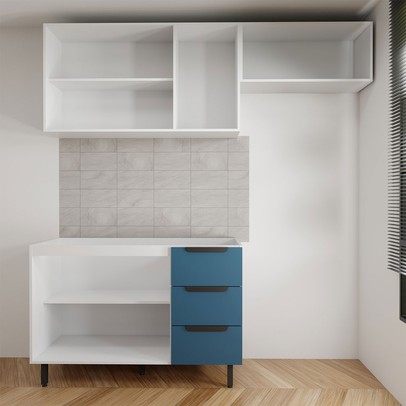 Cozinha Completa Vicenza 6 Portas 3 Gavetas Branco/Azul - Panorama Móveis