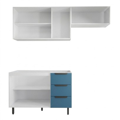 Cozinha Completa Vicenza 6 Portas 3 Gavetas Branco/Azul - Panorama Móveis