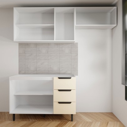 Cozinha Completa Vicenza 6 Portas 3 Gavetas Branco/Creme - Panorama Móveis