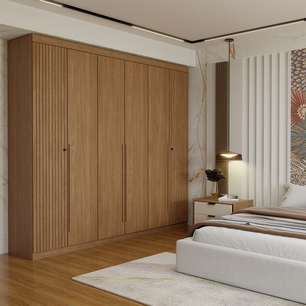 Guarda-Roupa Casal Genebra 6 Portas 4 Gavetas Ripado Jatoba - Panorama Móveis