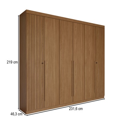 Guarda-Roupa Casal Genebra 6 Portas 4 Gavetas Ripado Jatoba - Panorama Móveis