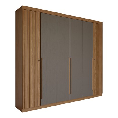 Guarda-Roupa Casal Genebra 6 Portas 4 Gavetas Ripado Jatoba/Grafite  - Panorama Móveis