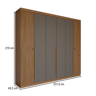 Guarda-Roupa Casal Genebra 6 Portas 4 Gavetas Ripado Jatoba/Grafite  - Panorama Móveis