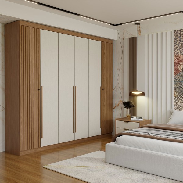 Guarda-Roupa Casal Genebra 6 Portas 4 Gavetas Ripado Jatoba/Areia - Panorama Móveis