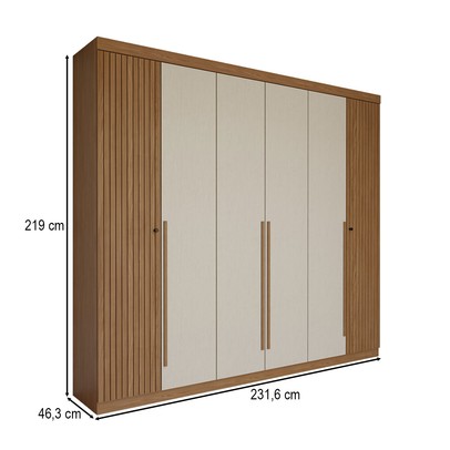 Guarda-Roupa Casal Genebra 6 Portas 4 Gavetas Ripado Jatoba/Areia - Panorama Móveis