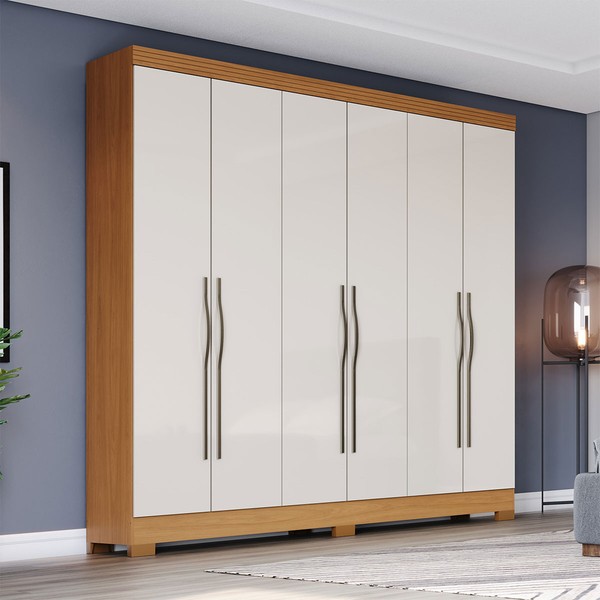 Guarda-Roupa Casal Leonard 6 Portas 2 Gavetas Cinamomo/Off White - Henn