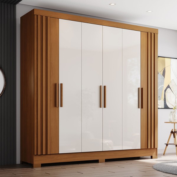 Guarda-Roupa Casal Francês 6 Portas 3 Gavetas Ripado Flex Cinamomo/Off White - Henn