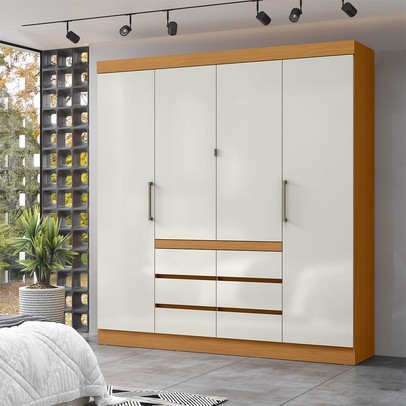 Guarda Roupa Casal Lunaro 4 Portas 6 Gavetas Cinamomo/Off White - Panorama Móveis