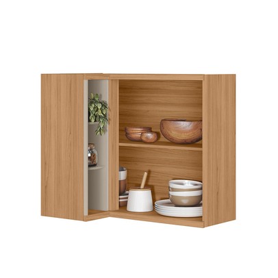 Armário Aéreo Cozinha de Canto Bless 2 Portas 100% Mdf Jequitibá/Off White Fosco - Linea Brasil