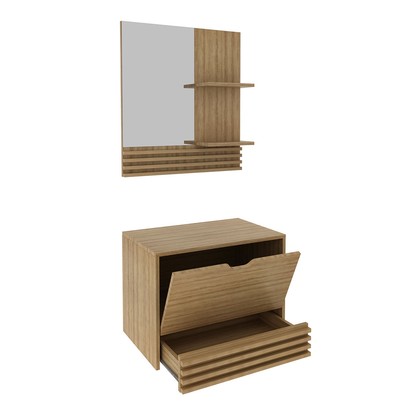 Armário de Banheiro 60 Cm 1 Porta 1 Gaveta com Espelho Ripado Bn3689 Amêndoa - Tecno Mobili