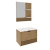 Armário de Banheiro 60 Cm 1 Porta 1 Gaveta com Espelho Ripado Bn3689 Amêndoa/Mármore Branco - Tecno Mobili