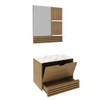 Armário de Banheiro 60 Cm 1 Porta 1 Gaveta com Espelho Ripado Bn3689 Amêndoa/Mármore Branco - Tecno Mobili