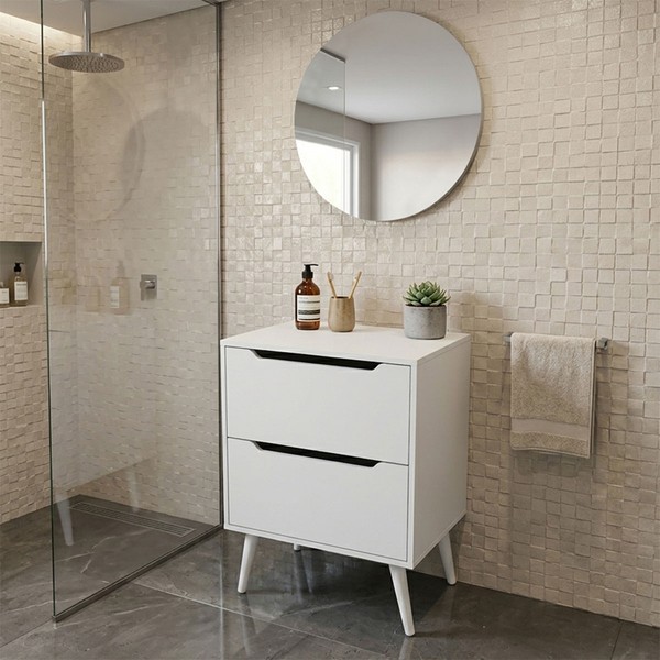 Armário de Banheiro 60 Cm 2 Gavetas com Espelho Bn3690 Branco - Tecno Mobili