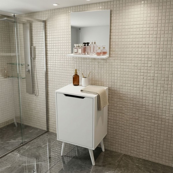 Armário de Banheiro 45cm 1 Porta com Espelho Bn3691 Branco - Tecno Mobili