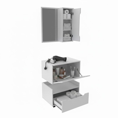 Armário de Banheiro 60 Cm 1 Gaveta 2 Portas com Espelho Bn3692 Branco - Tecno Mobili