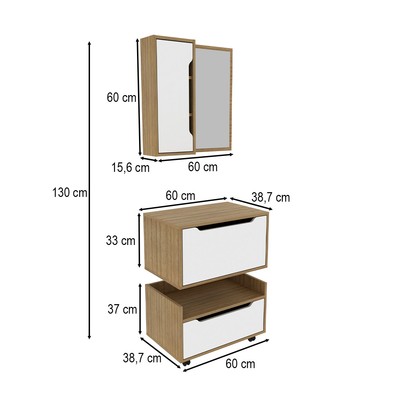 Armário de Banheiro 60 Cm 1 Gaveta 2 Portas com Espelho Bn3692 Amêndoa - Tecno Mobili