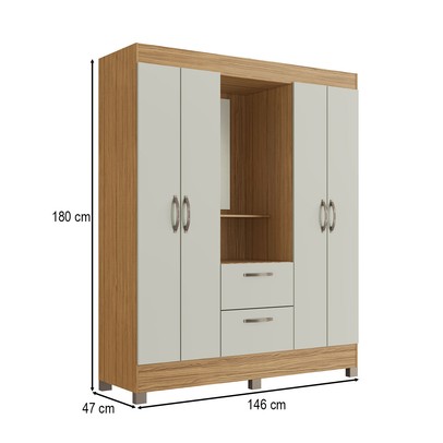 Guarda-Roupa Solteiro Capelinha 4 Portas 2 Gavetas com Espelho Naturalle/Cristalo - Decibal