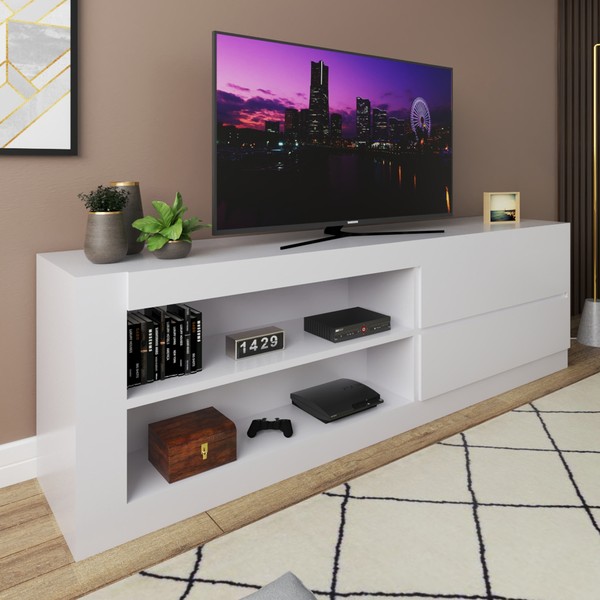 Rack para TV Até 55 Polegadas 2 Gavetas Uno Branco - Viero Móveis