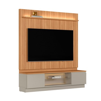 Estante para TV Até 75 Polegadas Magnum 2 Gavetas com Vidro e Led Canela/Gris Fosco - Linea Brasil