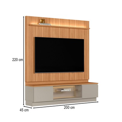Estante para TV Até 75 Polegadas Magnum 2 Gavetas com Vidro e Led Canela/Gris Fosco - Linea Brasil