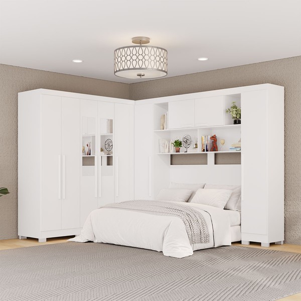 Guarda-Roupa Casal Modulado Positano 9 Portas 2 Gavetas com Espelho e Pés Branco - Pnr Móveis