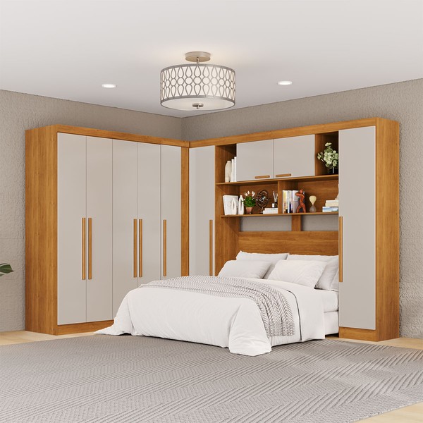 Guarda-Roupa Casal Modulado Positano 9 Portas 2 Gavetas Cinamomo/Off White - Pnr Móveis
