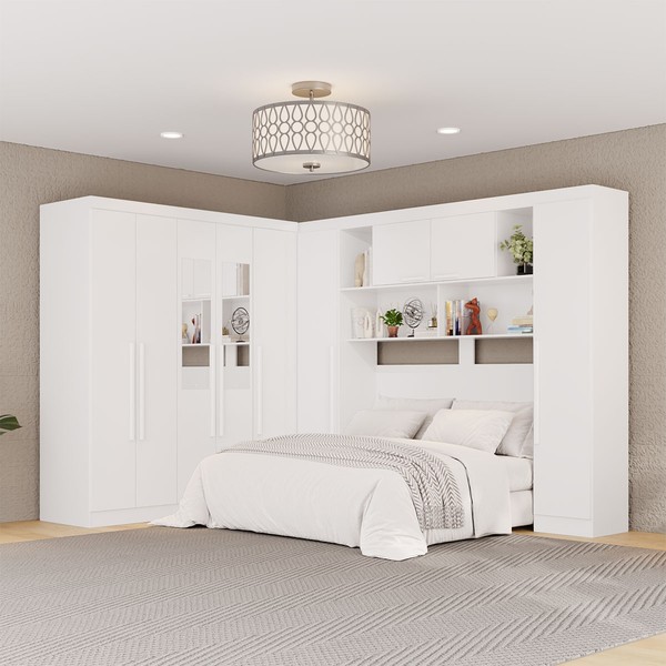 Guarda-Roupa Casal Modulado Positano 9 Portas 2 Gavetas com Espelho Branco - Pnr Móveis