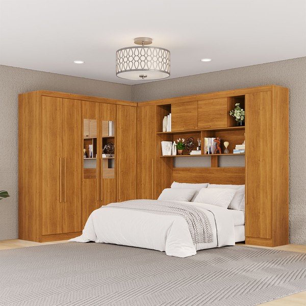 Guarda-Roupa Casal Modulado Positano 9 Portas 2 Gavetas com Espelho Cinamomo - Pnr Móveis
