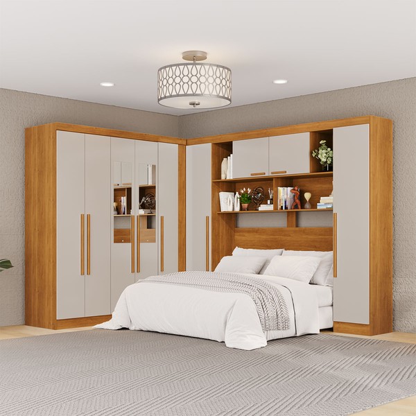 Guarda-Roupa Casal Modulado Positano 9 Portas 2 Gavetas com Espelho Cinamomo/Off White - Pnr Móveis