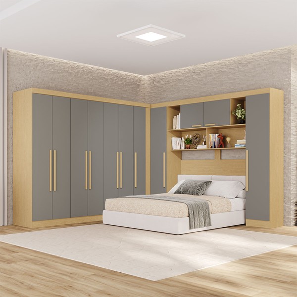 Guarda-Roupa Casal Modulado Pandora 11 Portas 2 Gavetas Jequitibá/Granizo - Pnr Móveis