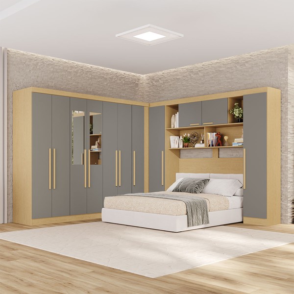 Guarda-Roupa Casal Modulado Pandora 11 Portas 2 Gavetas com Espelho Jequitibá/Granizo - Pnr Móveis