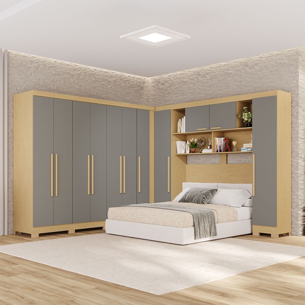 Guarda-Roupa Casal Modulado Pandora 11 Portas 2 Gavetas com Pés Jequitibá/Granizo - Pnr Móveis