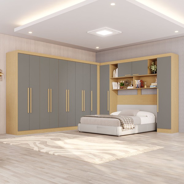 Guarda-Roupa Casal Modulado Portofino 13 Portas 4 Gavetas Jequitibá/Granizo - Pnr Móveis