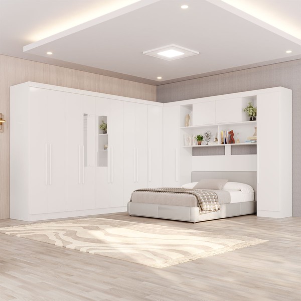 Guarda-Roupa Casal Modulado Portofino 13 Portas 4 Gavetas com Espelho Branco - Pnr Móveis