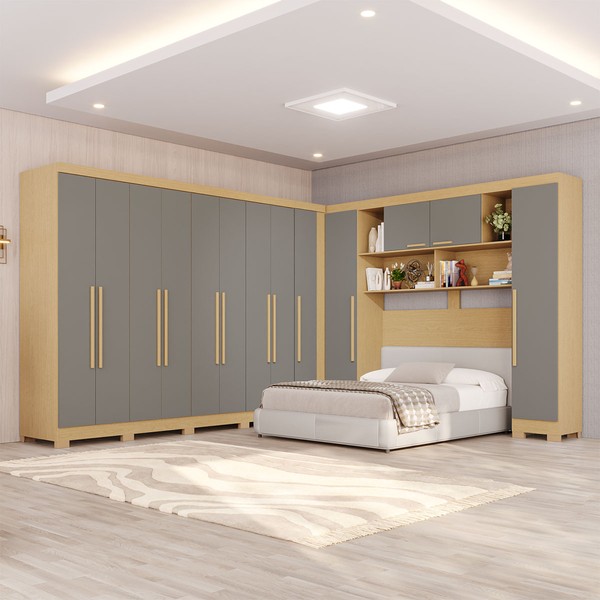 Guarda-Roupa Casal Modulado Portofino 13 Portas 4 Gavetas com Pés Jequitibá/Granizo - Pnr Móveis