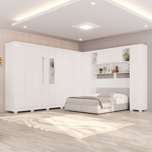 Guarda-Roupa Casal Modulado Portofino 13 Portas 4 Gavetas com Pés e Espelho Branco - Pnr Móveis