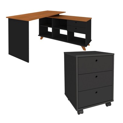 Mesa Escrivaninha com Gaveteiro Novo 5 Gavetas Preto/Olmo - Pnr Móveis