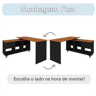 Mesa Escrivaninha com Gaveteiro Novo 5 Gavetas Preto/Olmo - Pnr Móveis