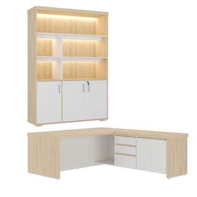 Escritório Completo Tamburato Maximus com Led 5 Portas 4 Gavetas Carvalho/Branco - Pnr Móveis
