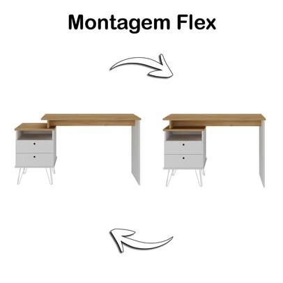 Mesa Escrivaninha com Prateleira Tamburato Premium 2 Gavetas Branco/Olmo - Pnr Móveis