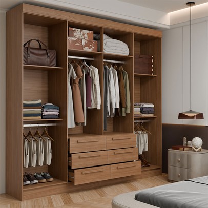 Guarda-Roupa Casal França 8 Portas 6 Gavetas Jatoba - Panorama Móveis