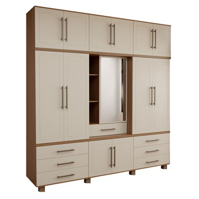 Guarda-Roupa Casal Nantes Capelinha 13 Portas 7 Gavetas com Espelho Jatoba/Areia - Panorama Móveis