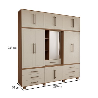 Guarda-Roupa Casal Nantes Capelinha 13 Portas 7 Gavetas com Espelho Jatoba/Areia - Panorama Móveis