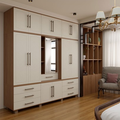 Guarda-Roupa Casal Nantes Capelinha 13 Portas 7 Gavetas com Espelho Jatoba/Areia - Panorama Móveis