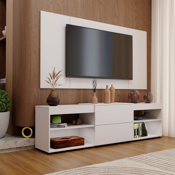 Rack com Painel para TV Até 60 Polegadas Granville 1 Porta 2 Prateleiras Branco - Panorama Móveis